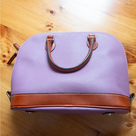 Dooney & Bourke Pebble Leather Zip Zip Satchel Handbag Lilac - Picture 4 of 5